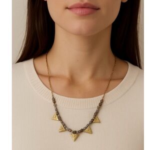 Canvas Multi Bead Gold Tone Triangle Charm Necklace Adjustable Length